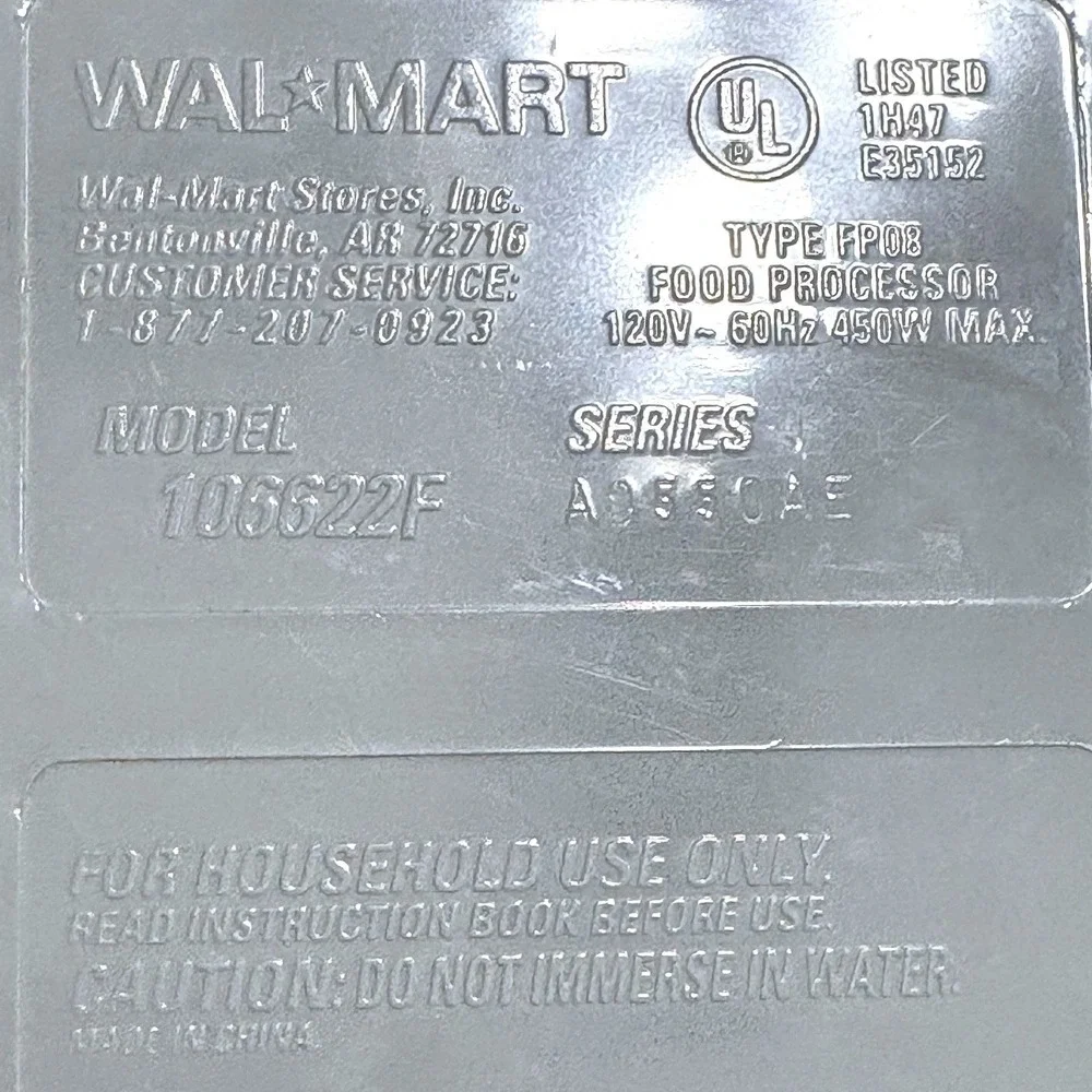 Walmart Mainstays Food Processor Replacement Parts Model 106622F Bowl Lid Blade